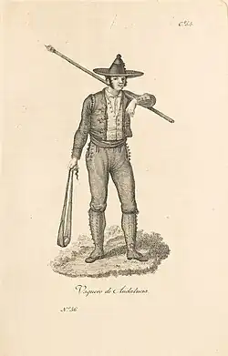 Andalusian vaquero (herdsman) wearing a sombrero pavero (1825)
