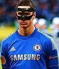 Fernando Torres wearing a protective mask after returning from a broken nose