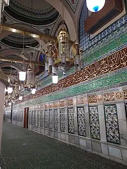 Part of the Qibli wall, the southernmost section of the mosque where the Uthmani Mihrab is located.