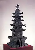 Bronze model pagoda, Goryeo period, a national treasure of Korea, Leeum Museum, Seoul, South Korea.