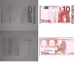 10 euro note picture by a camera with no IR filter and normal photo for comparison on the right.