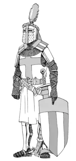 Drawing of a 13th-century European knight in armor