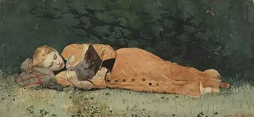 The new novel, by Winslow Homer (1877)