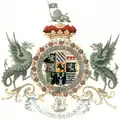 The arms of John Churchill, 1st Duke of Marlborough, are encircled by both the Garter and the collar.