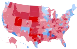 Results by congressional district, shaded according to winning candidate's percentage of the vote
