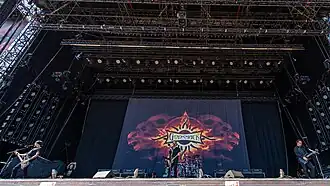 Godsmack performing at Rock im Park in 2019. From left to right: Robbie Merrill, Sully Erna, Shannon Larkin, and Tony Rombola.