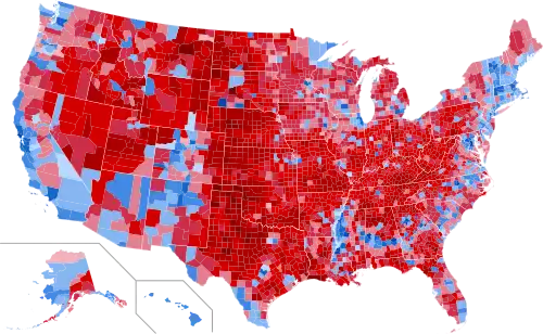 Results by county,[u] shaded according to winning candidate's percentage of the vote