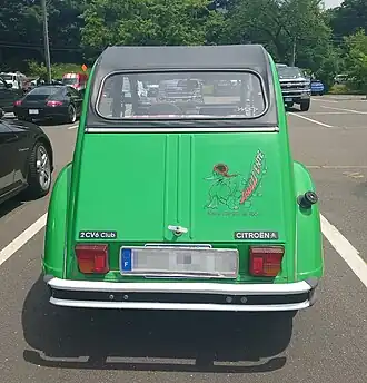 The rear of a 1987 2CV Sausss-Ente