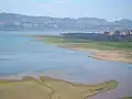 The mouth of the Daxia River (coming from bottom right), flowing into the Yellow River's Liujiaxia Reservoir in Linxia, Gansu