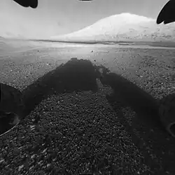Aeolis Palus and "Mount Sharp" in Gale Crater as viewed by the Curisoity (August 6, 2012).