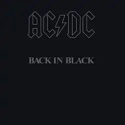 A black cover with "AC/DC / BACK IN BLACK" in grey