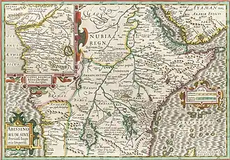 An engraved map of central Africa. The map shows numerous towns and rivers through the continent. The map contains some geographic inaccuracies, indicating it is old and prepared before the modern era.