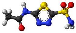 Ball-and-stick model of the acetazolamide molecule