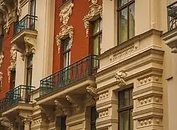 Facade of the Art Nouveau building at Alberta iela 6, Riga, Latvia