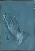 Praying Hands, c. 1508, brush, ink and gray wash on blue paper, 29.1&nbsp;×&nbsp;19.7&nbsp;cm (Albertina)