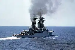 A starboard quarter view of the Soviet light cruiser Aleksandr Nevskiy underway