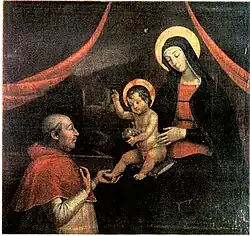 Alexander VI kneeling in front of the Madonna, said to be a likeness of Giulia Farnese[Note 8]