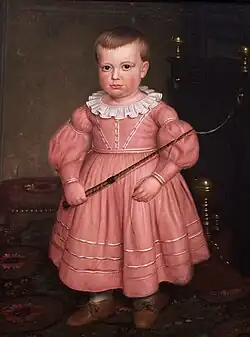 Young boy in pink, American school of painting (about 1840). Both girls and boys wore pink in the 19th century.