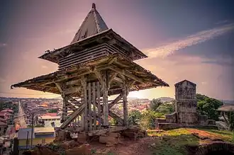 View of Cayenne from Fort Cépérou with belfry in foreground, May 2015.