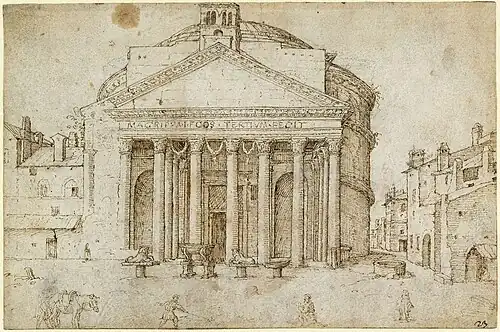 Pantheon c. 1538-1540, with medieval belfry and eastern wall.