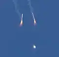 The two booster separating from Artemis II minutes after the launch.
