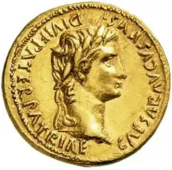 Ancient Roman golden coin of Augustus