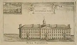 An engraving of Nassau Hall from 1760