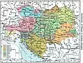 1911 map of Austro-Hungary showing ethnic Ruthenians in light-green in eastern Galicia