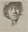 Self-portrait in a cap, with eyes wide open, 1630, etching and burin