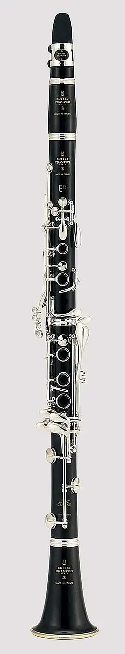 French Clarinet (Original Boehm with 17 keys and 6 rings). Developed c. 1843 by Hyacinthe Klosé and Louis Auguste Buffet.