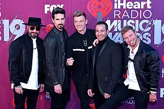 Backstreet Boys at the 2019 iHeartRadio Music Awards in Los Angeles. From left: AJ McLean, Kevin Richardson, Nick Carter, Howie Dorough, and Brian Littrell