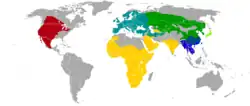 alt=Mustelid badger ranges &nbsp;&nbsp;Honey badger (Mellivora capensis) &nbsp;&nbsp;American badger (Taxidea taxus) &nbsp;&nbsp;European badger (Meles meles) &nbsp;&nbsp;Asian badger (Meles leucurus) &nbsp;&nbsp;Japanese badger (Meles anakuma) &nbsp;&nbsp;Chinese ferret-badger (Melogale moschata) &nbsp;&nbsp;Burmese ferret-badger (Melogale personata) &nbsp;&nbsp;Javan ferret-badger (Melogale orientalis) &nbsp;&nbsp;Bornean ferret-badger (Melogale everetti)