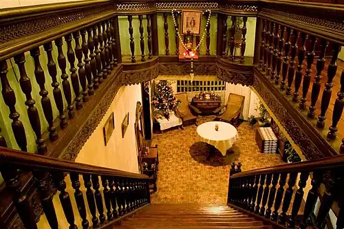 Balustrade of turned wood balusters of Quema Ancestral House, a typical Philippine bahay na bato