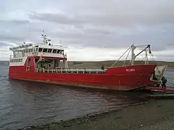 Barcaza Melinka at Porvenir port, providing a ferry service across the strait between Punta Arenas and Porvenir