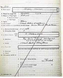 Scan of Obama's elementary school record, where he is wrongly recorded as Indonesian and Muslim.