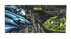 Batman approaching Gotham's natural history museum, commandeered by Mr. Freeze