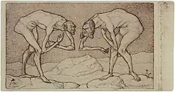 Sixth Invention: Zwei Männer, einander in höherer Stellung vermutend, begegnen sich, 1903, etching, Zentrum Paul Klee, Bern