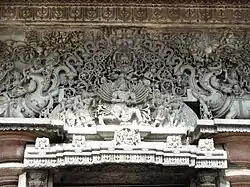 Soapstone sculpture on the Hoysala temple at Belur, India[20]