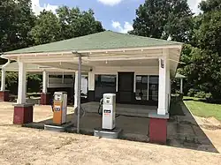 The reconstructed Ben Roy Service Station that stood next to the grocery store where Till encountered Bryant in Money, Mississippi,[247] 2019