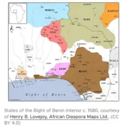 The extent of Benin at its height in 1580.[1]: 4 [2]