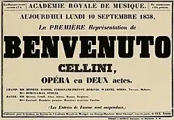 advertising poster giving title, date and venue of operatic premiere