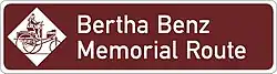 Official sign of Bertha Benz Memorial Route, commemorating the world's first long-distance journey by automobile from Mannheim to Pforzheim in 1888 104&nbsp;km (65&nbsp;mi)