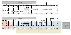 colour-coded floor plans of the Marciana Library