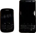 The BlackBerry Curve 8520 (left, introduced 2009) compared with the BlackBerry KeyOne BBB100-7 (right, introduced 2017)