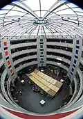Interior view of Building 40, home to offices for scientists working on the CMS and ATLAS collaborations.