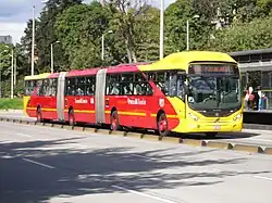 Articulated Transmilenio bus for the bus rapid transit system in Bogotá