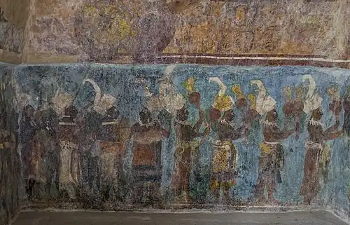 Mayan mural of Bonampak from Structure 1 of the Temple of the Murals, depicting a procession of musicians, end of the eighth century AD
