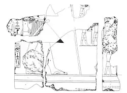 Drawing of a relief of the king with his retinue and standard bearers