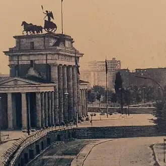 The Brandenburg Gate during the Cold War near the Berlin Wall