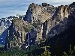 Bridalveil Fall cascading down a granite cliff